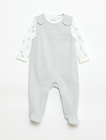 Completo body a maniche lunghe + salopette con piedini