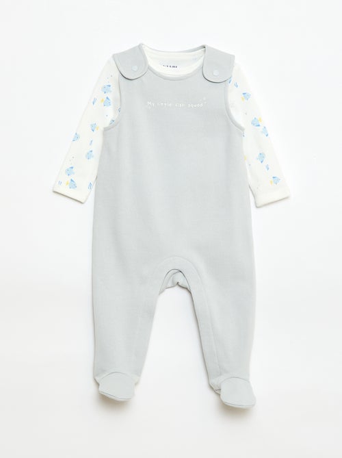 Completo body a maniche lunghe + salopette con piedini - Kiabi