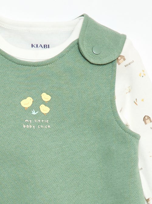 Completo body a maniche lunghe + salopette con piedini - Kiabi