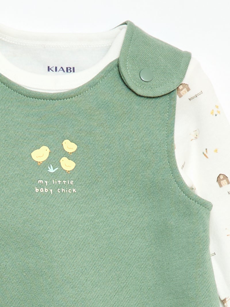 Completo body a maniche lunghe + salopette con piedini Bianco - Kiabi