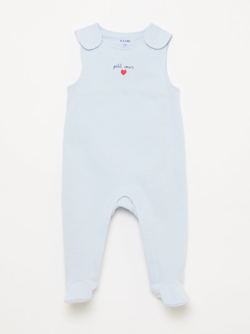 Completo body a maniche lunghe + salopette con piedini Blu - Kiabi
