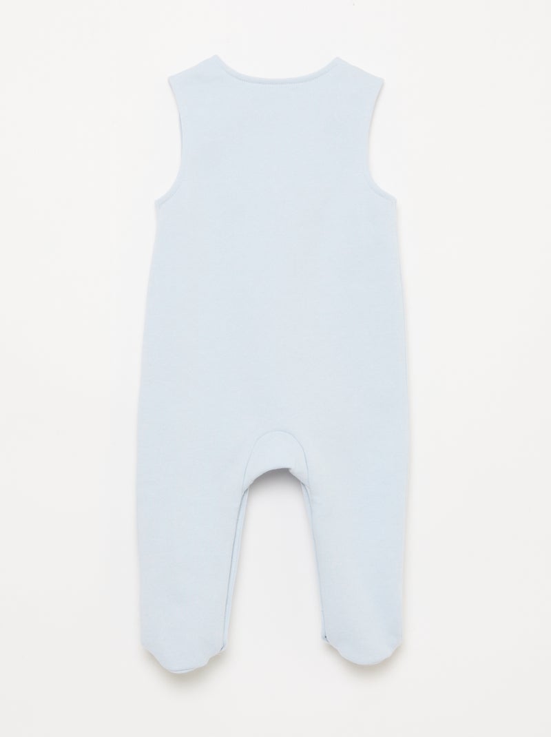 Completo body a maniche lunghe + salopette con piedini Blu - Kiabi