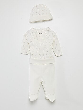 Completo body + pantaloni con piedini + cuffietta