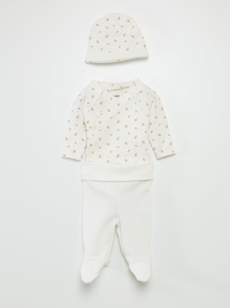 Completo body + pantaloni con piedini + cuffietta BIANCO - Kiabi