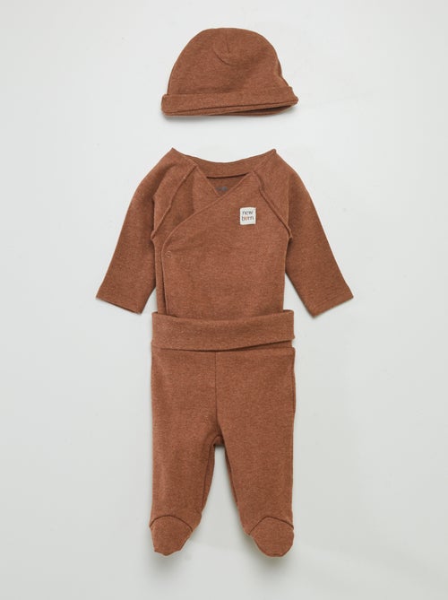 Completo body + pantaloni con piedini + cuffietta - Kiabi