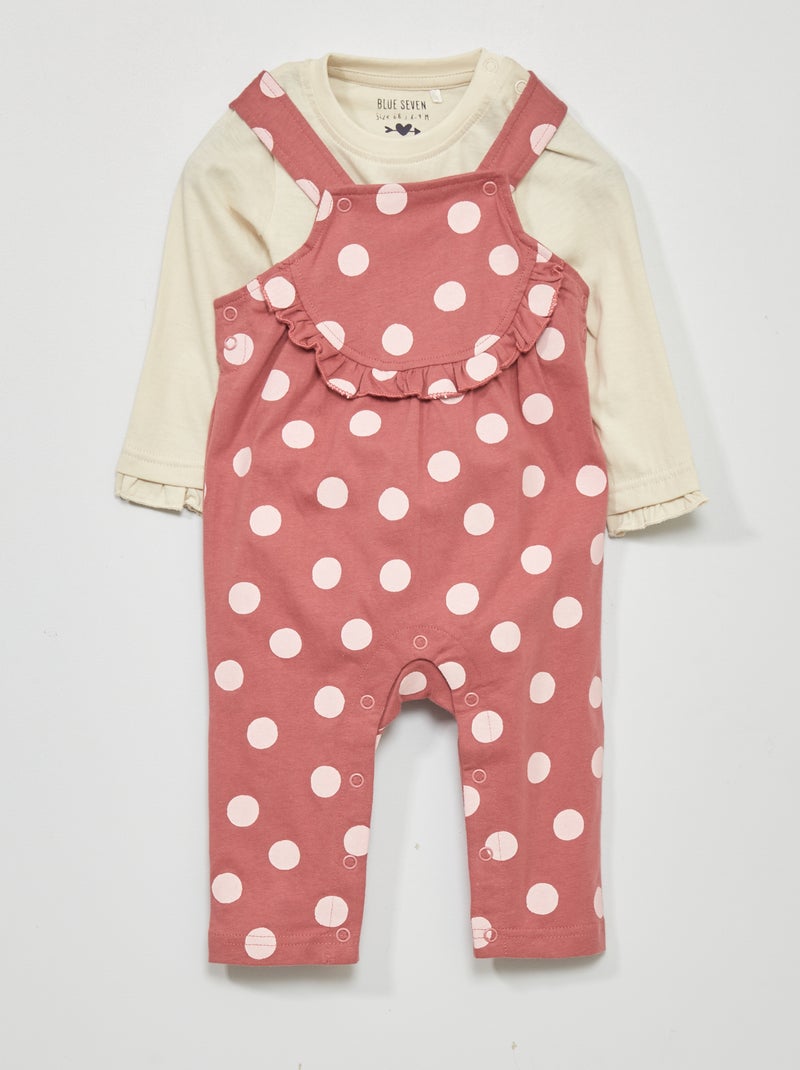 Completo body + pantaloni in jersey - 2 pezzi beige/rosa - Kiabi