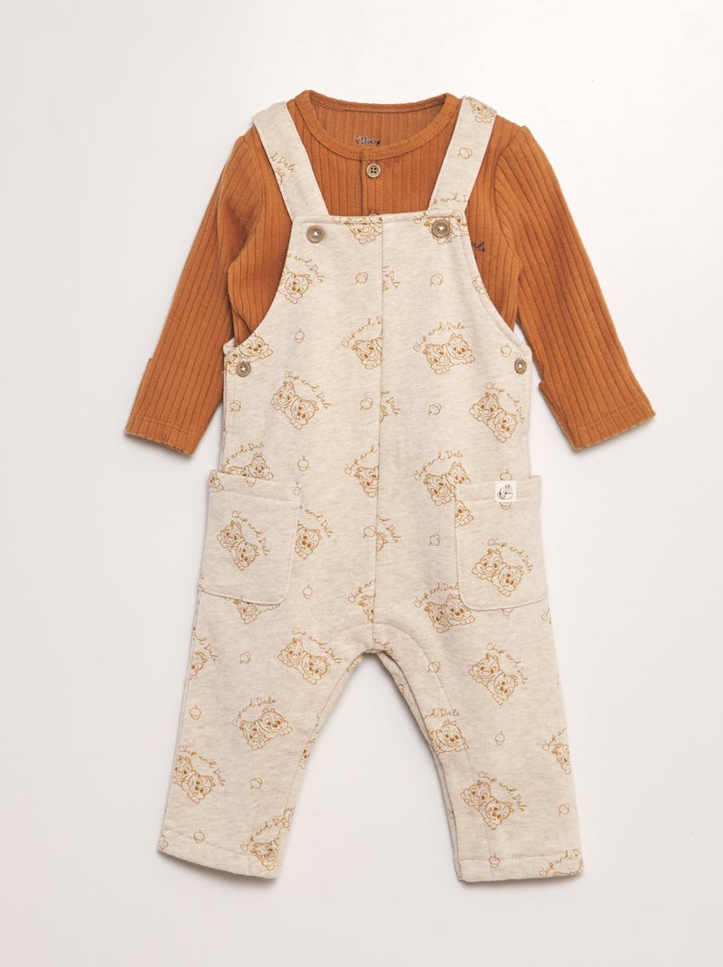 Completo body + salopette + berretto 'Cip & Ciop' - 3 pezzi BEIGE - Kiabi