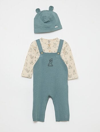 Completo body + salopette in maglia + berretto 'Disney' - 3 pezzi