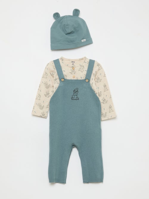 Completo body + salopette in maglia + berretto 'Disney' - 3 pezzi - Kiabi