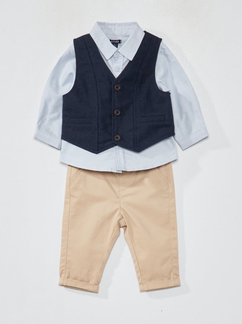 Completo camicia + + cardigan da completo + pantaloni - 3 pezzi grigio blu - Kiabi