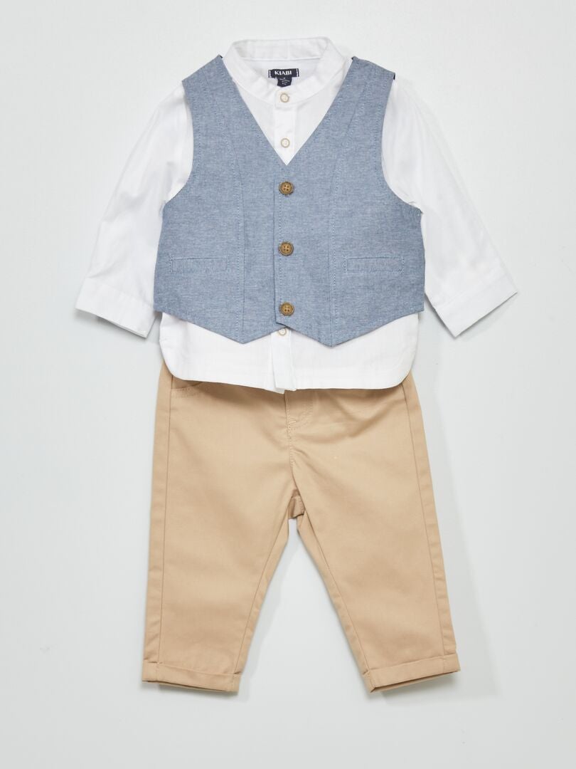 Completo camicia + pantaloni + cardigan senza maniche BLU - Kiabi