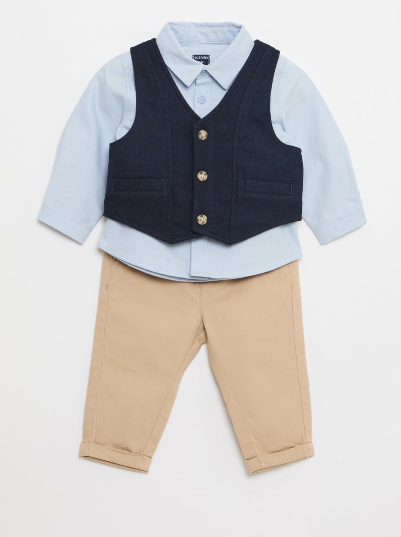 Completo camicia pantaloni gilet pezzi Blu Neonato