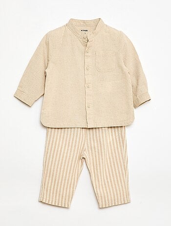 Completo camicia + pantaloni in misto lino - 2 pezzi