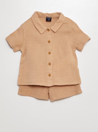 Completo camicia + shorts in garza di cotone -  2 pezzi