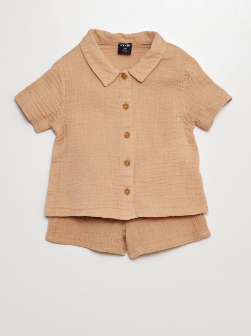 Completo camicia + shorts in garza di cotone -  2 pezzi BEIGE - Kiabi