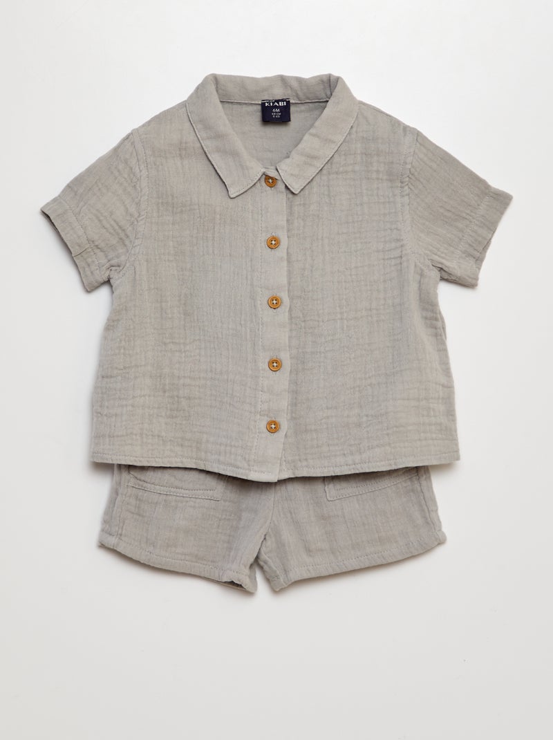 Completo camicia + shorts in garza di cotone -  2 pezzi GRIGIO - Kiabi