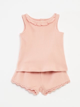Completo canotta + shorts in maglia a coste - 2 pezzi