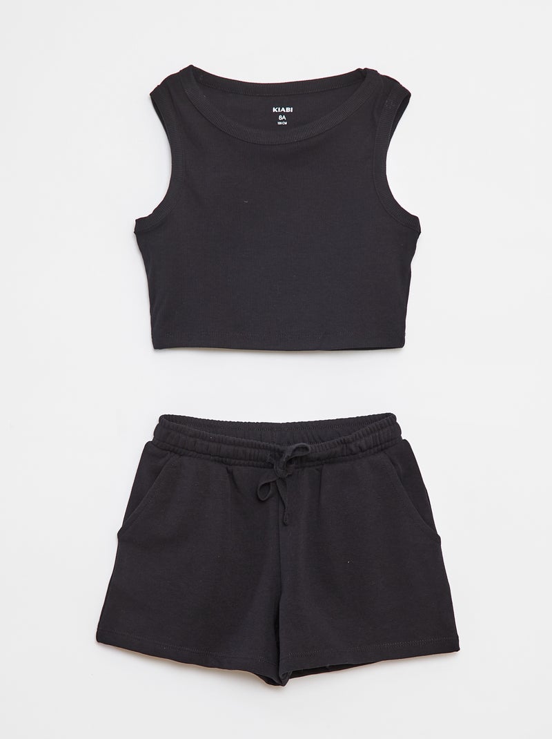 Completo canotta + shorts tinta unita - 2 pezzi nero - Kiabi