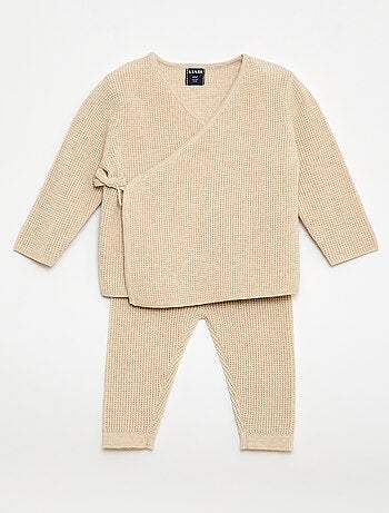 Completo cardigan a cuore + leggings in maglia - 2 pezzi