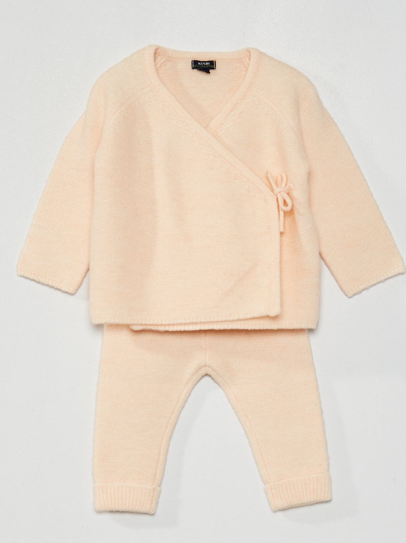 Completo cardigan incrociato + pantaloni tricot BEIGE - Kiabi