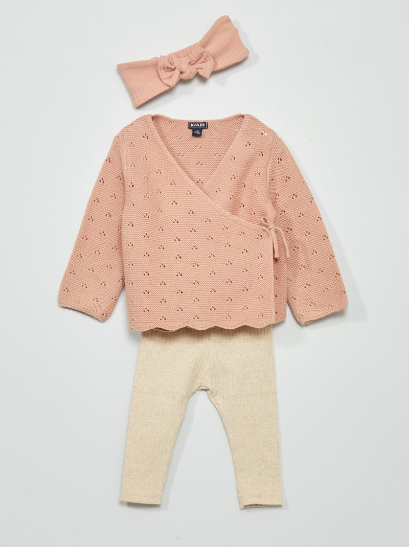 Completo cardigan + leggings + fascia - 3 pezzi ROSA - Kiabi