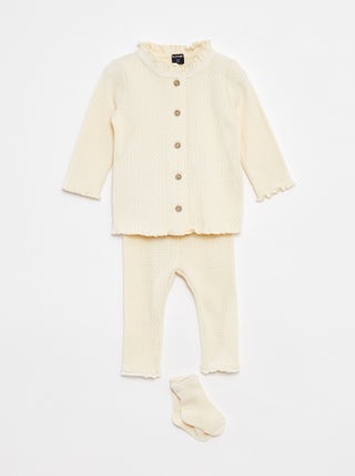 Completo cardigan + pantaloni + calzini - 3 pezzi