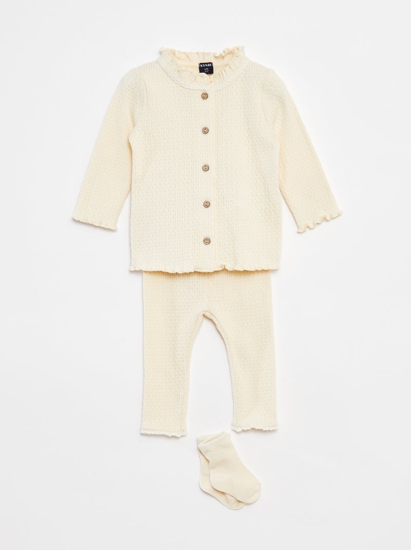 Completo cardigan + pantaloni + calzini - 3 pezzi Bianco - Kiabi