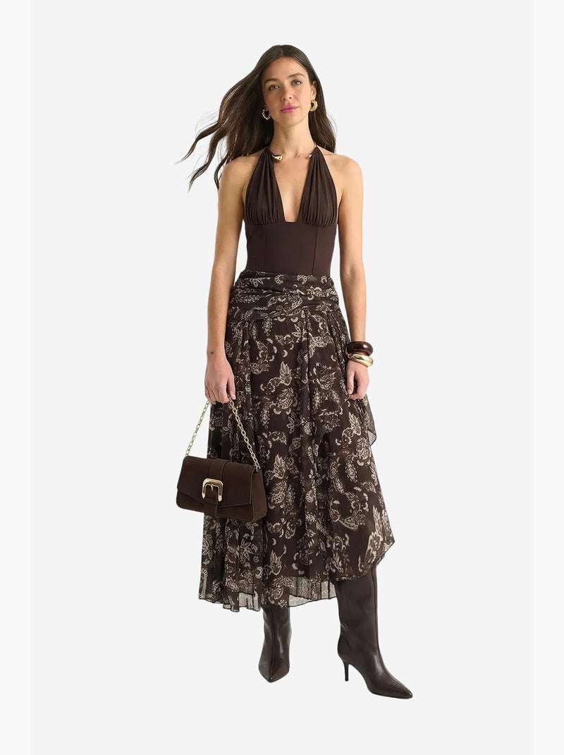 Completo con blusa in chiffon a stampa etnica e gonna midi lucci Marrone scuro - Kiabi