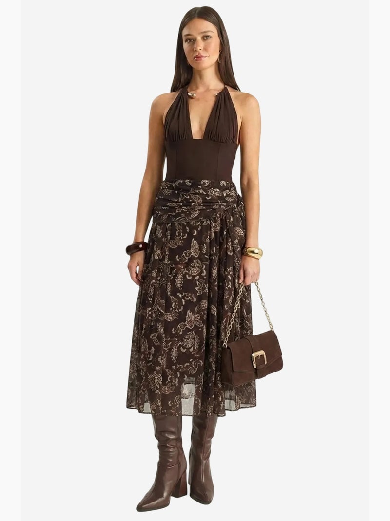 Completo con blusa in chiffon a stampa etnica e gonna midi lucci Marrone scuro - Kiabi