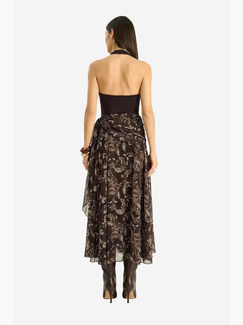 Completo con blusa in chiffon a stampa etnica e gonna midi lucci Marrone scuro - Kiabi