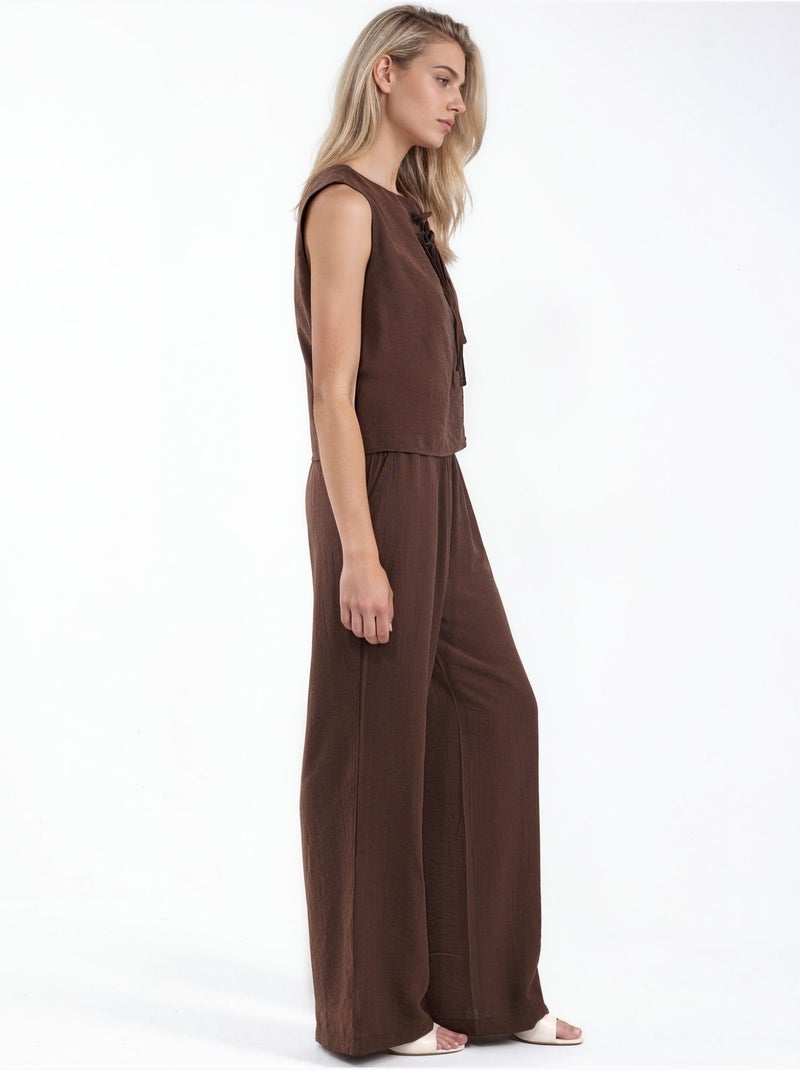 Completo con blusa senza maniche testurizzata e pantaloni a gamba ampia hiccup Marrone - Kiabi