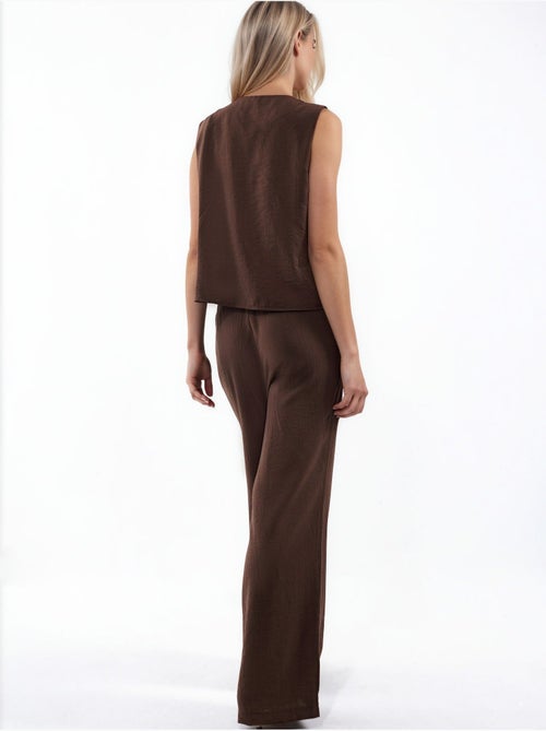 Completo con blusa senza maniche testurizzata e pantaloni a gamba ampia hiccup - Kiabi Completo con blusa senza maniche testurizzata e pantaloni a gamba ampia hiccup - Kiabi