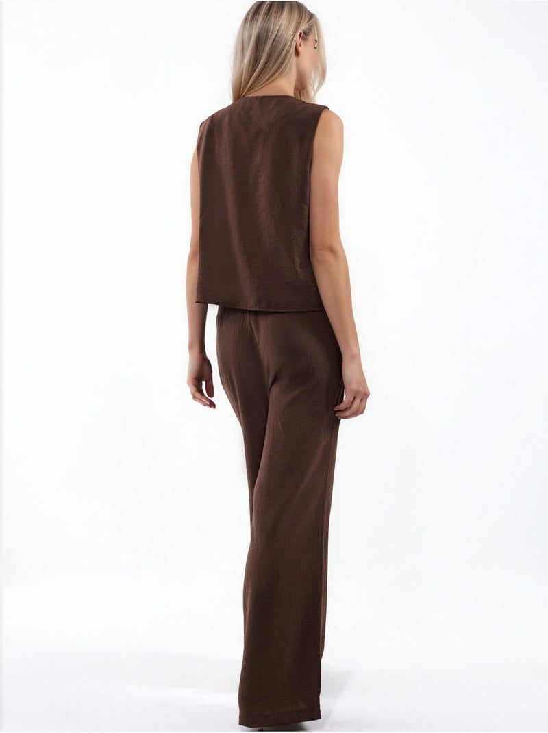 Completo con blusa senza maniche testurizzata e pantaloni a gamba ampia hiccup Marrone - Kiabi