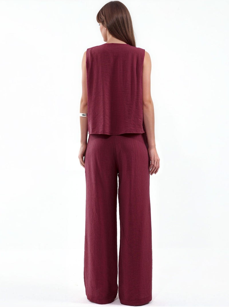 Completo con blusa senza maniche testurizzata e pantaloni a gamba ampia hiccup Rosso granata - Kiabi