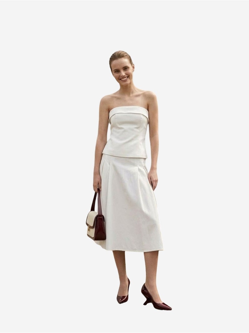 Completo con blusa senza spalline e gonna longuette a vita alta my fashion Bianco sporco - Kiabi