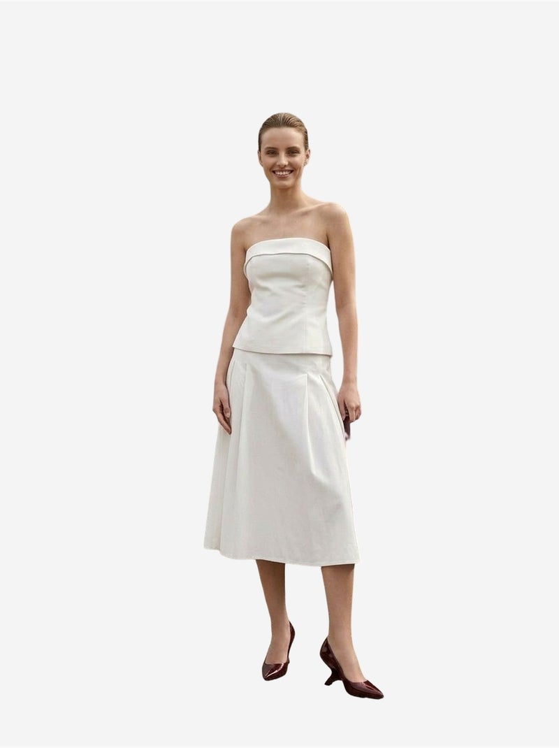 Completo con blusa senza spalline e gonna longuette a vita alta my fashion Bianco sporco - Kiabi