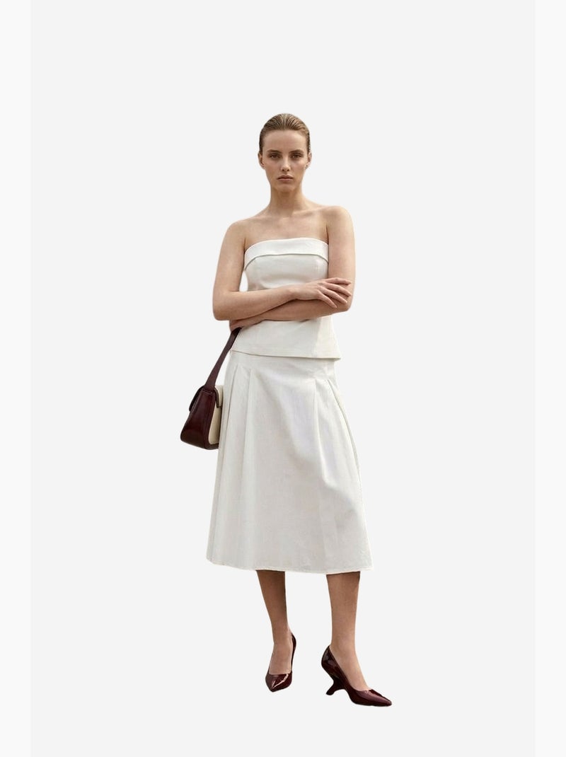 Completo con blusa senza spalline e gonna longuette a vita alta my fashion Bianco sporco - Kiabi