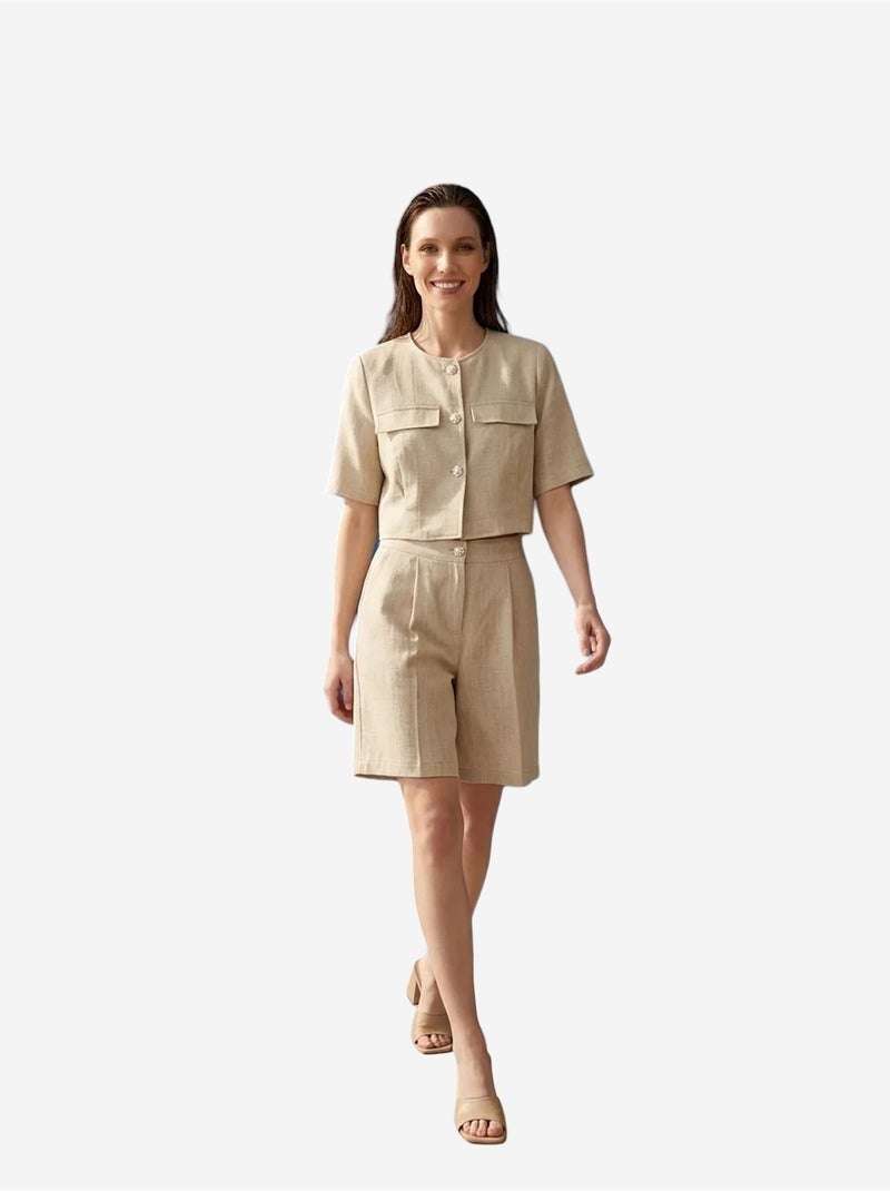 Completo con camicia e shorts in popeline di cotone my fashion Beige argilla - Kiabi