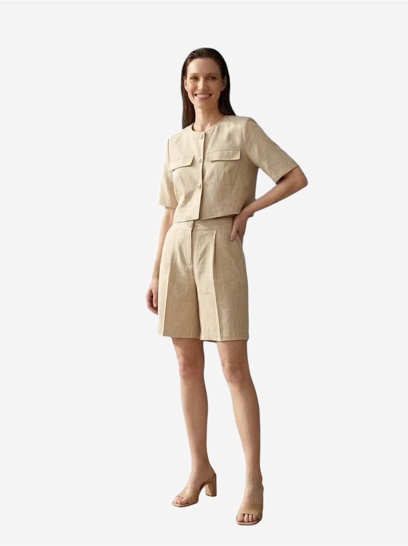 Completo con camicia e shorts in popeline di cotone my fashion Beige argilla - Kiabi