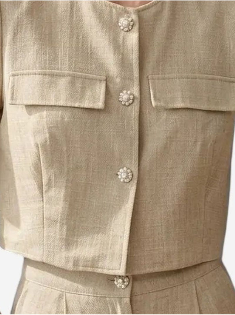 Completo con camicia e shorts in popeline di cotone my fashion Beige argilla - Kiabi