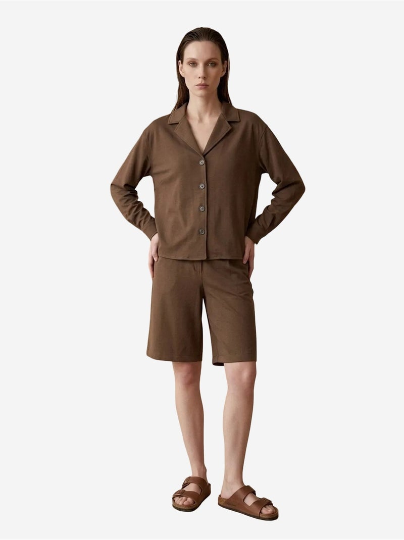 Completo con camicia e shorts in popeline di cotone my fashion Marrone - Kiabi