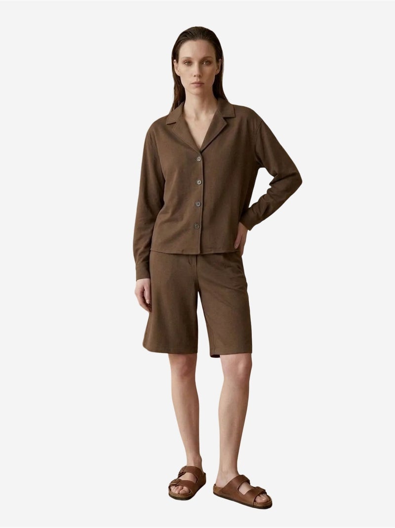 Completo con camicia e shorts in popeline di cotone my fashion Marrone - Kiabi
