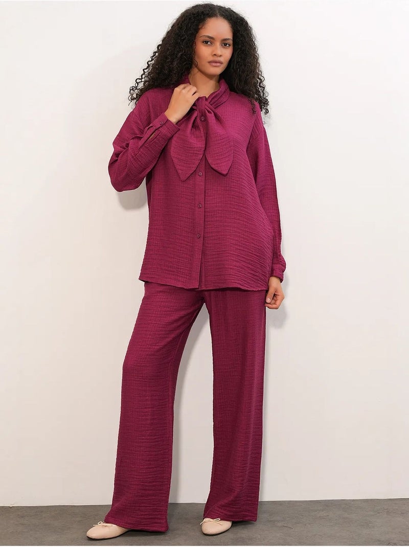 Completo con camicia testurizzata e pantaloni a gamba ampia bdart Magenta - Kiabi