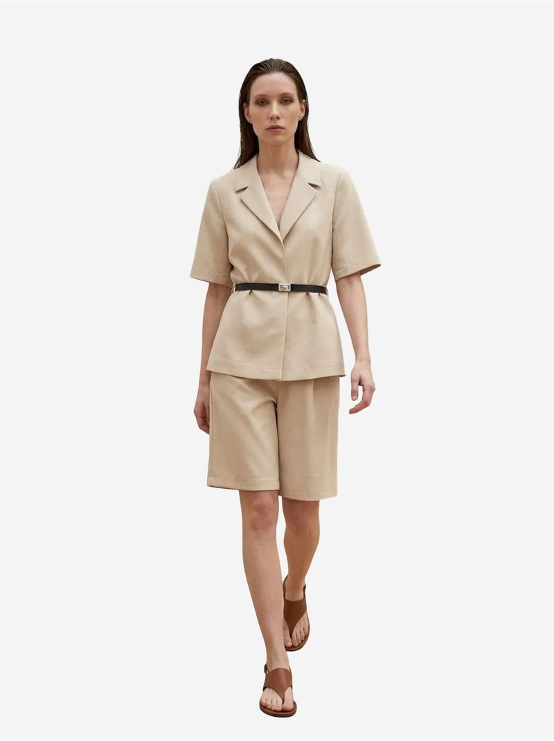 Completo con giacca corta e pantaloni a gamba ampia con cintura my fashion Beige argilla - Kiabi