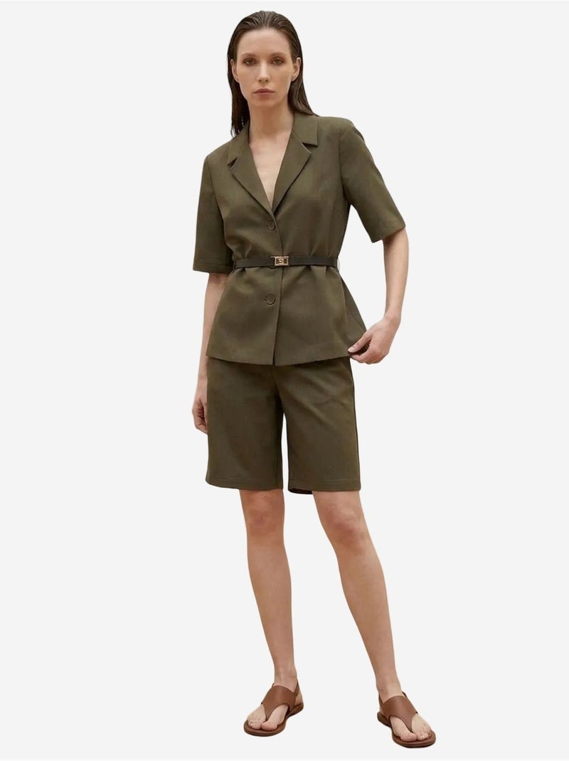 Completo con giacca corta e pantaloni a gamba ampia con cintura my fashion Verde kaki - Kiabi