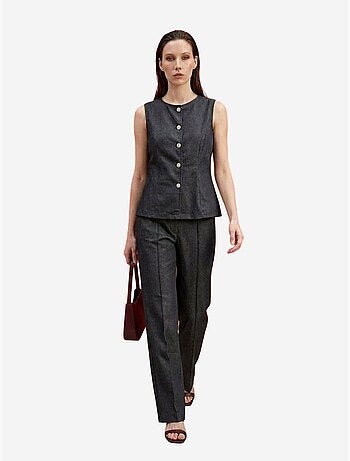 Completo con gilet e pantaloni a gamba ampia in popeline di cotone my fashion