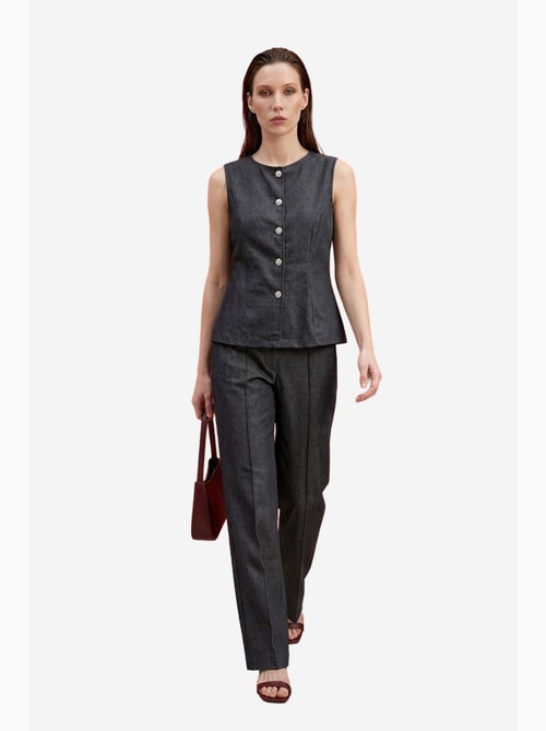 Completo con gilet e pantaloni a gamba ampia in popeline di cotone my fashion - Kiabi Completo con gilet e pantaloni a gamba ampia in popeline di cotone my fashion - Kiabi