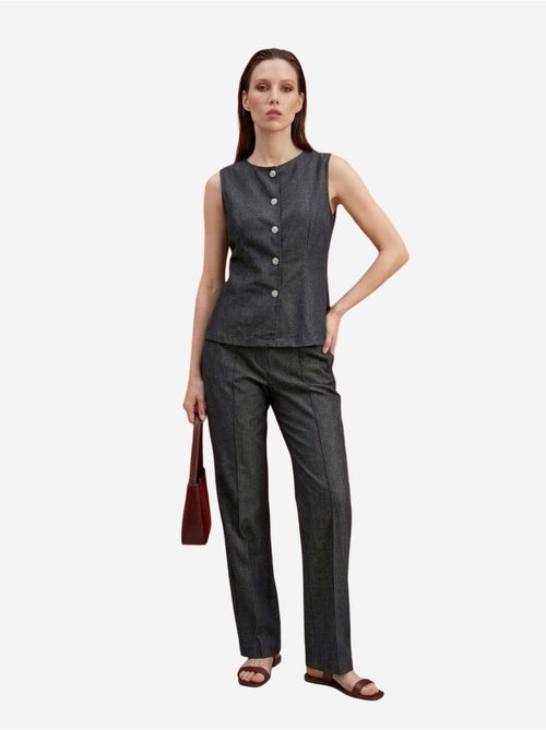 Completo con gilet e pantaloni a gamba ampia in popeline di cotone my fashion - Kiabi Completo con gilet e pantaloni a gamba ampia in popeline di cotone my fashion - Kiabi