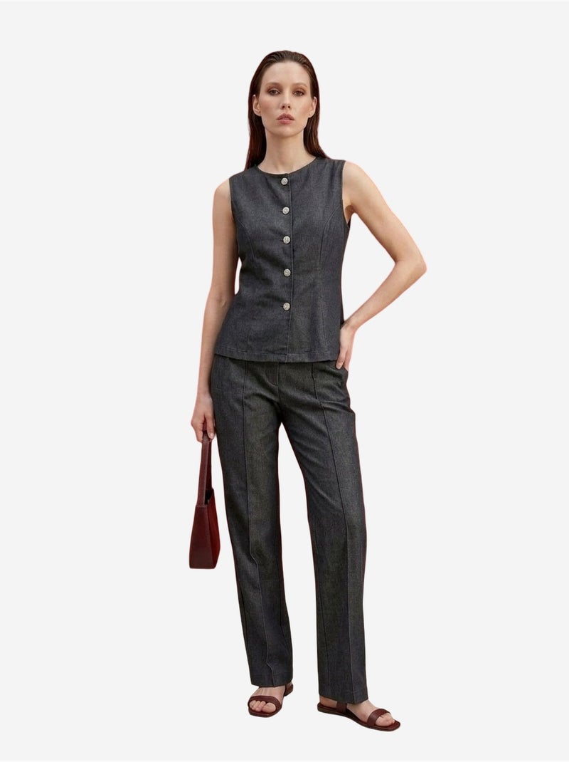 Completo con gilet e pantaloni a gamba ampia in popeline di cotone my fashion Grigio - Kiabi