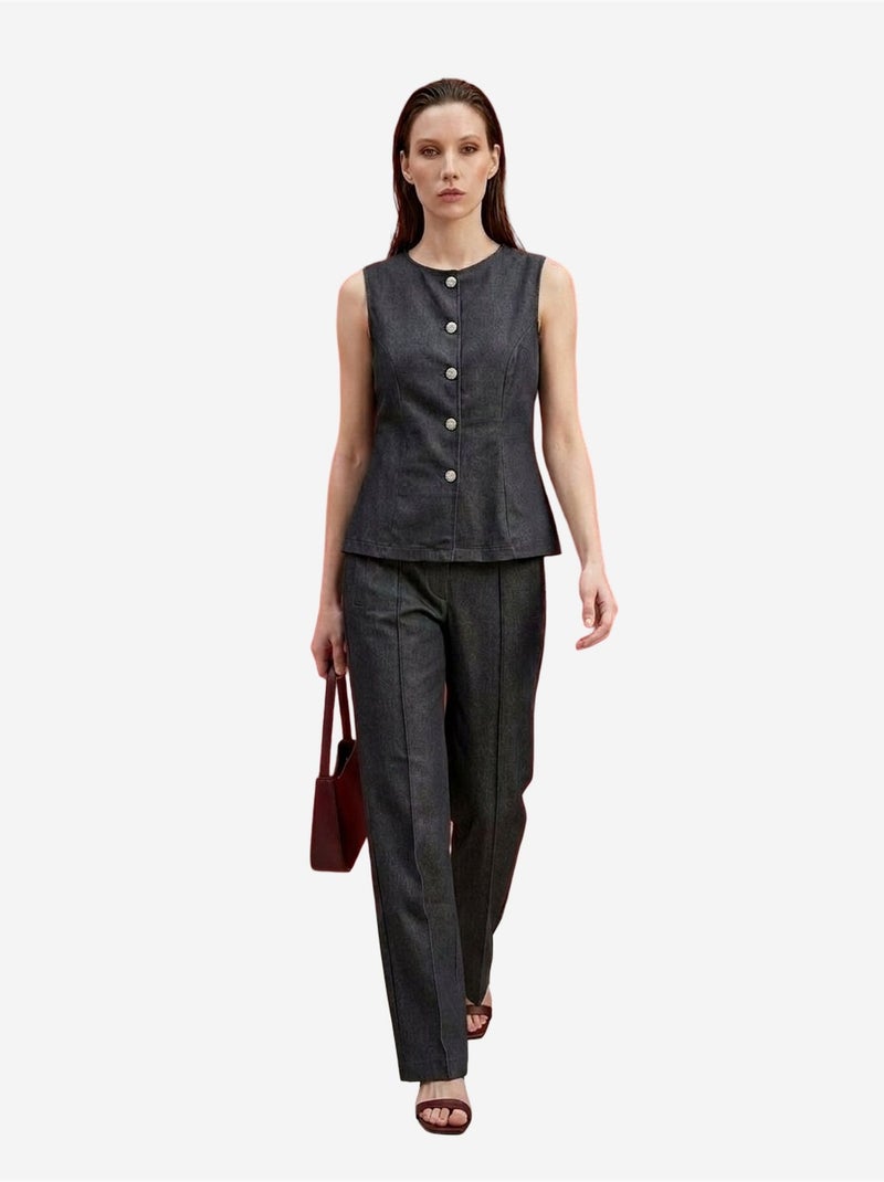 Completo con gilet e pantaloni a gamba ampia in popeline di cotone my fashion Grigio - Kiabi